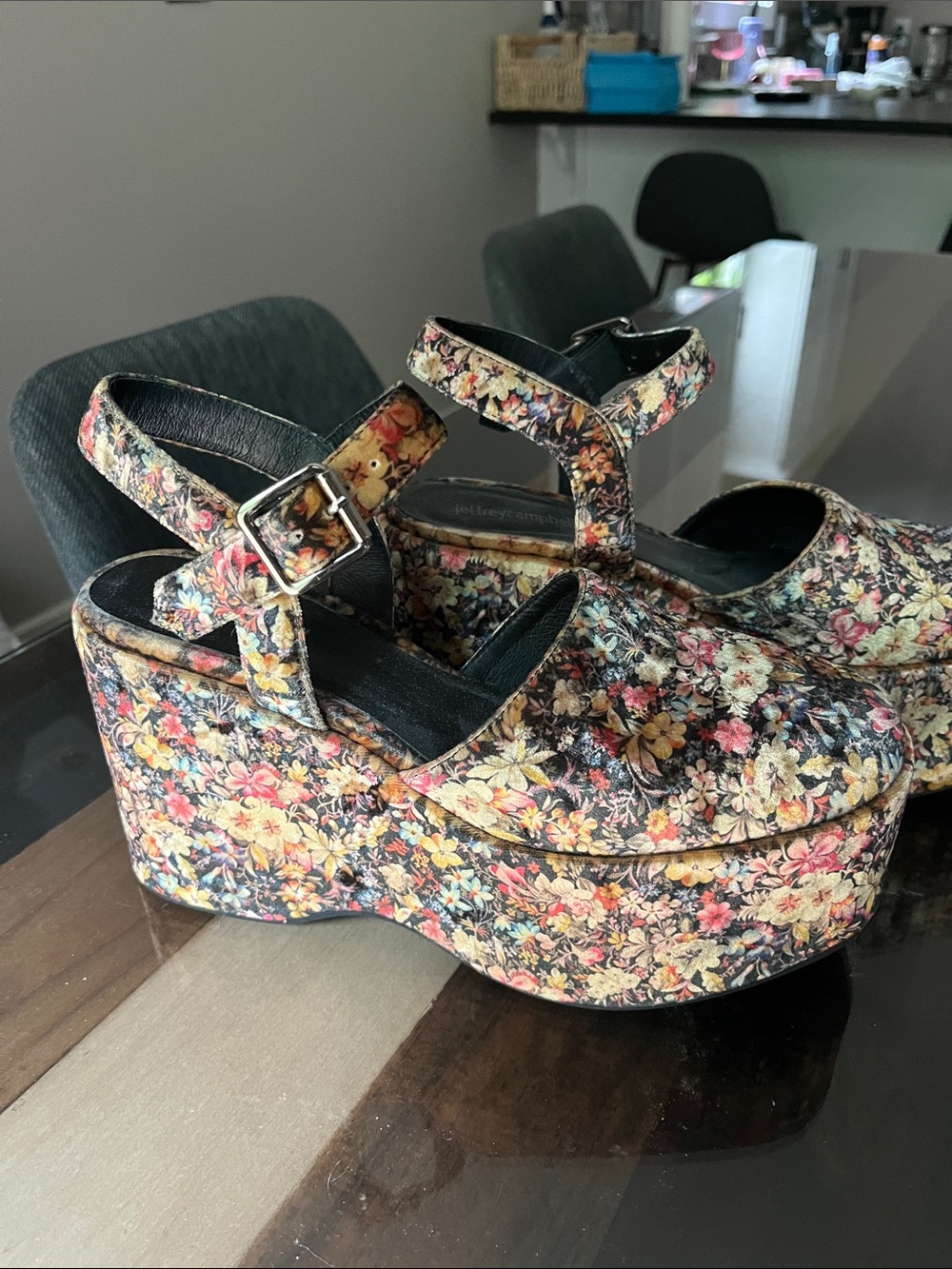 Jeffrey Campbell Floral Platform Clogs - Black Multicolor - Picture 2 of 6